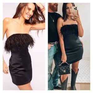 RAMY BROOK Black Aurelia Strapless Feather Trim Mini Cocktail Dress Size 2 LBD